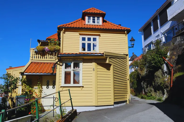 Enebolig i norsk boligstrøk i dagslys